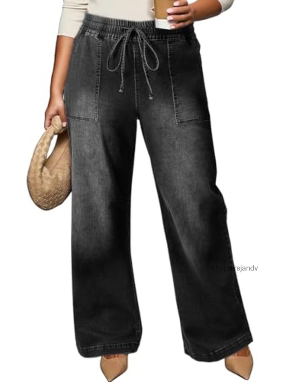 Plus Size High Waisted Wide Leg Straight Leg Stretchy Drawstring Jeans